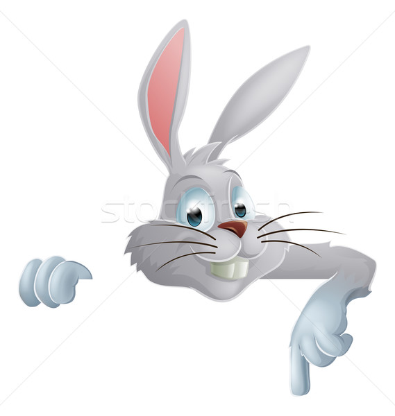 Easter Bunny wijzend beneden konijn banner teken Stockfoto © Krisdog