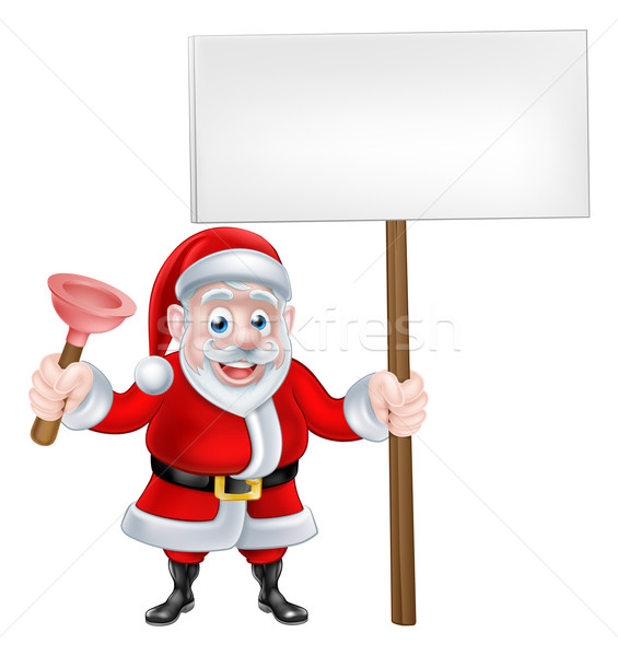 Cartoon Santa Holding Plunger and Sign Stock photo © Krisdog