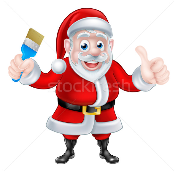 Cartoon Santa Giving Thumbs Up and Holding Paintbrush Stock photo © Krisdog