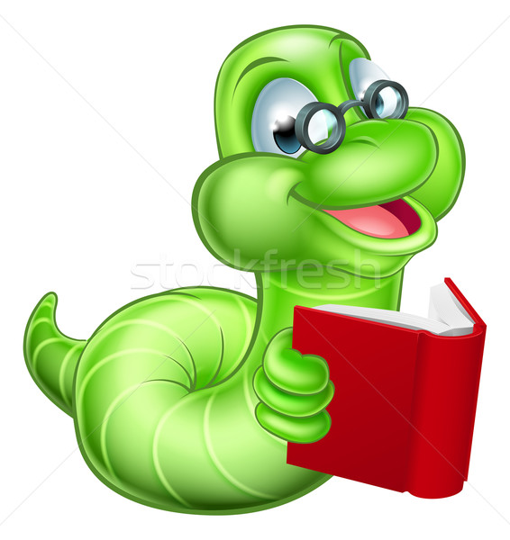 本の虫 漫画 かわいい 笑みを浮かべて 緑 虫 ストックフォト © Krisdog