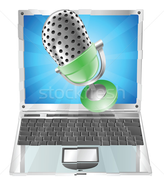 Microphone flying out of laptop screen concept Stock photo © Krisdog