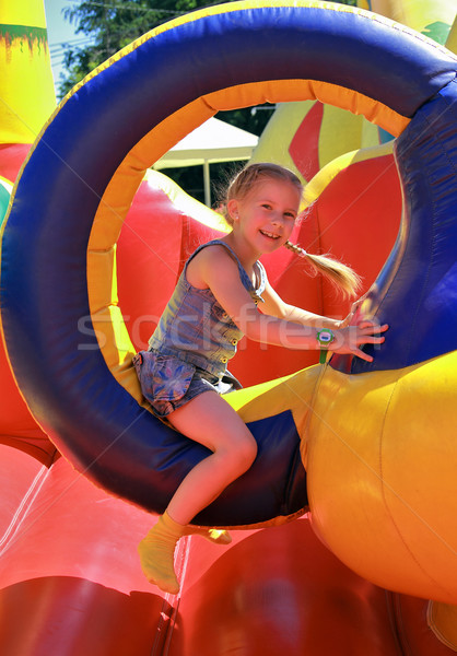 Joyeux fille sautant trampoline gonflable été [[stock_photo]] © krugloff