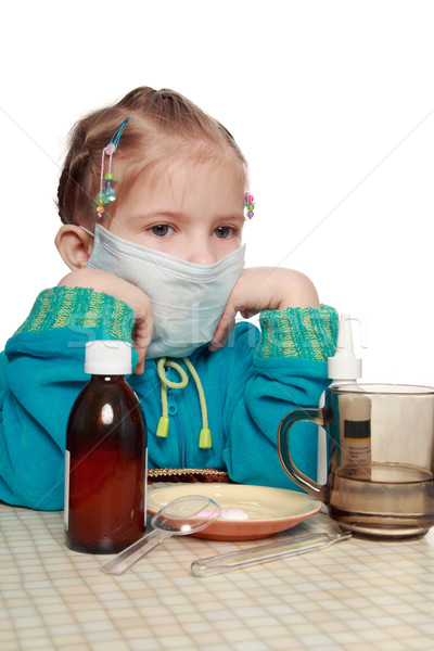 Froid triste malade fille table eau [[stock_photo]] © krugloff