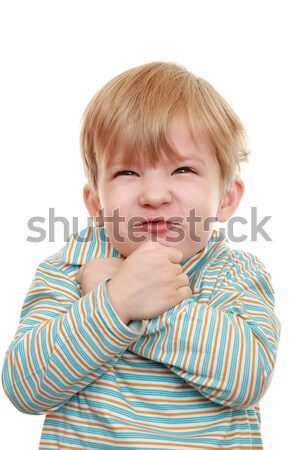 Kid drôle mains yeux garçon rire [[stock_photo]] © krugloff