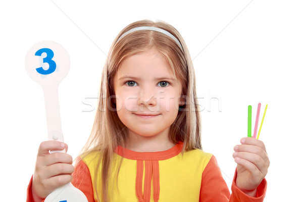 Pregătire cont fată învăţare zâmbet copil Imagine de stoc © krugloff