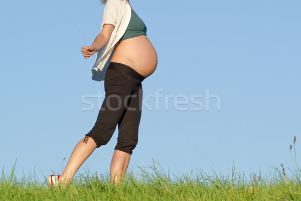 Femme enceinte prairie belle ciel bleu ciel fitness [[stock_photo]] © kubais