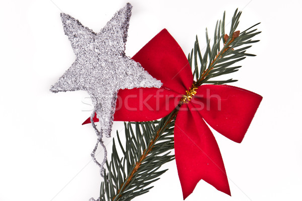 Christmas tree with red ribbon and bulbs and a white turtle dove and star  Stock Photo - Alamy