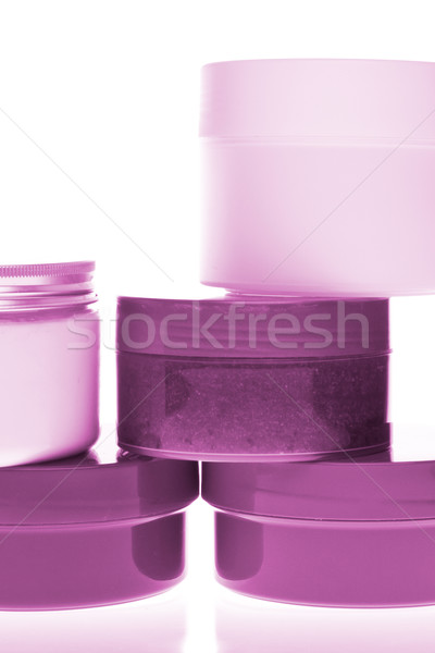 Foto stock: Cosméticos · botellas · establecer · aislado · blanco · mujeres