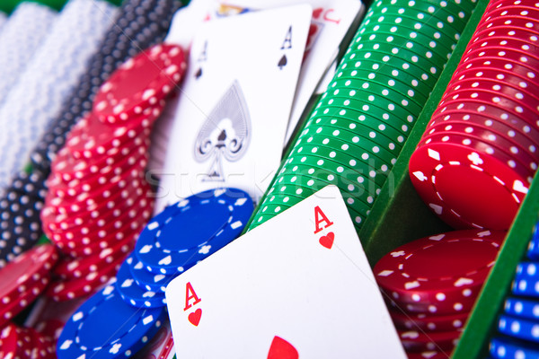 Stockfoto: Poker · chips · aas · kleurrijk · kaart · sport · succes