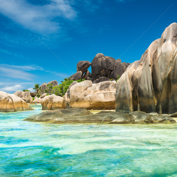 Foto stock: Playa · granito · turquesa · mar · cielo · agua