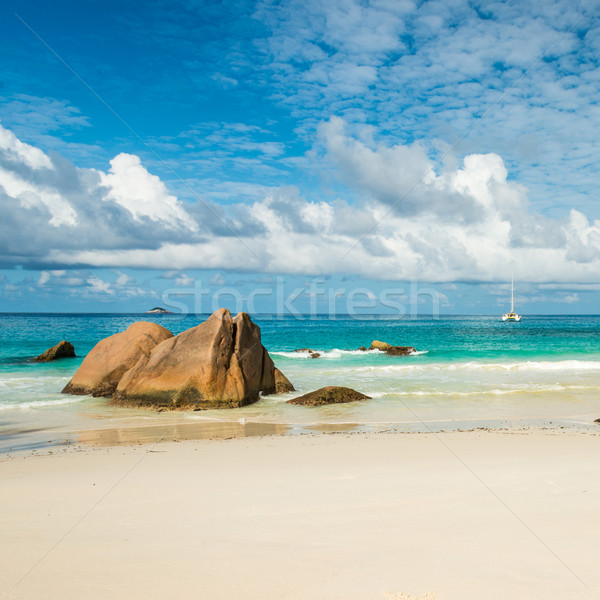 Strand eiland Seychellen hemel water landschap Stockfoto © kubais