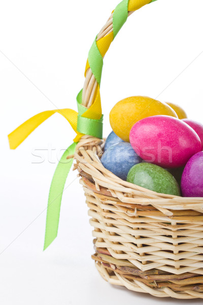 Színes húsvéti tojások kosár közelkép izolált boldog Stock fotó © kubais