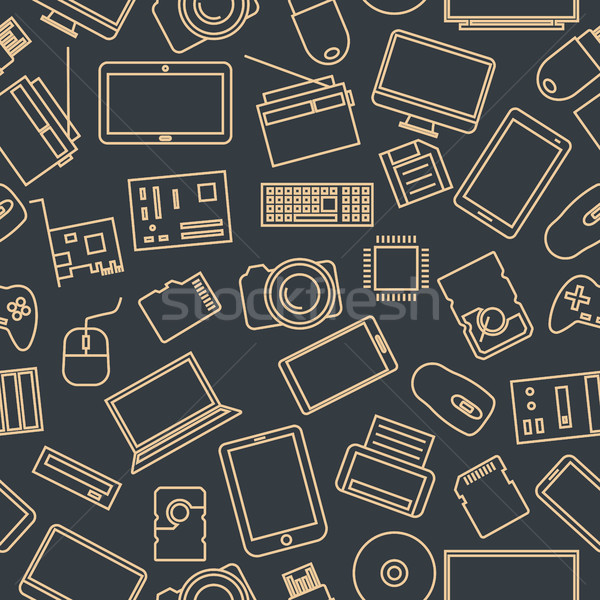 Seamless pattern from a set of computer and gadget icons, vector illustration. Stock photo © kup1984