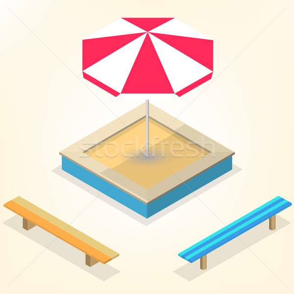 Sandbox with benches in isometric, vector illustration. Stock photo © kup1984