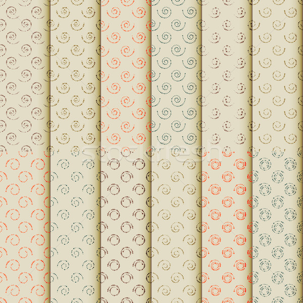 Stock photo: Set of seamless colored patterns from spirals, vector illustration.