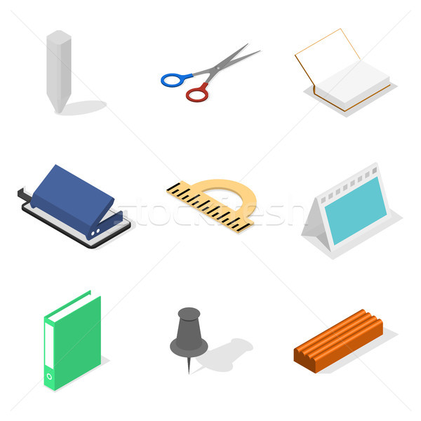 Set of icons, office and school. Flat 3d isometric style, vector illustration. Stock photo © kup1984