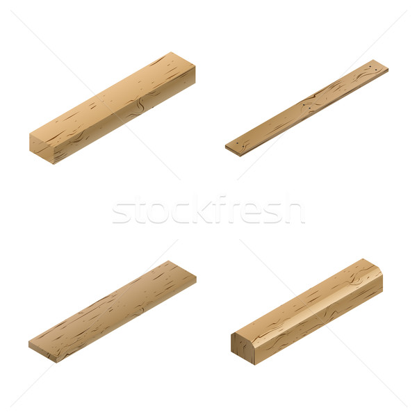 Set of wooden elements in isometric, vector illustration. Stock photo © kup1984