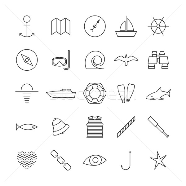 Set of nautical icons, vector illustration. Stock photo © kup1984