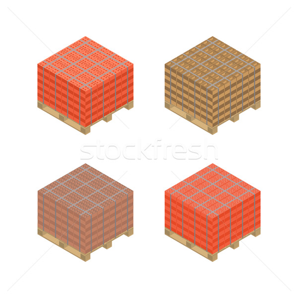 Isometric wooden pallet with bricks, vector illustration. Stock photo © kup1984