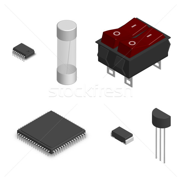 Set of different electronic components in 3D, vector illustration. Stock photo © kup1984