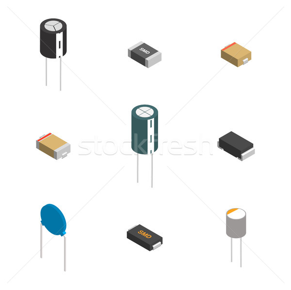 Set of different 3D electronic components , vector illustration. Stock photo © kup1984