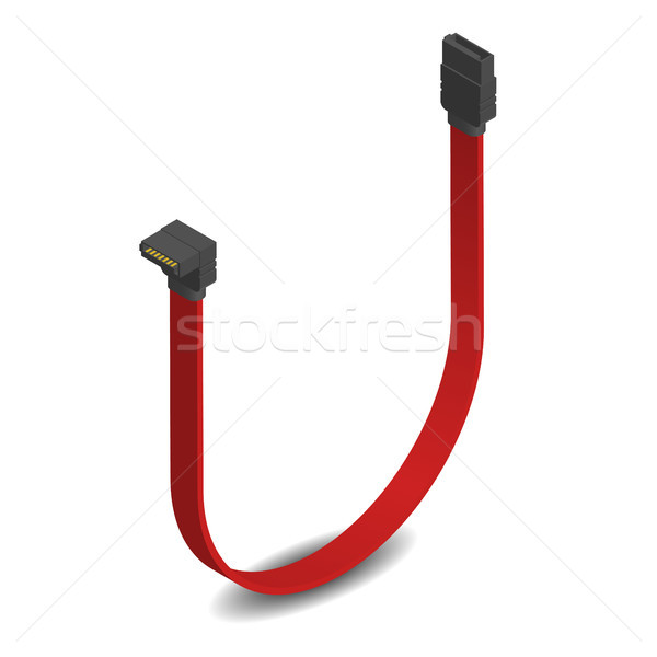 Stock photo: 3D SATA connector with red cable, vector illustration.