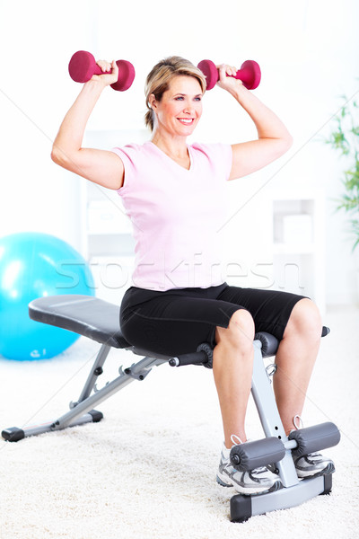 Stock fotó: Idős · nő · jóga · egészséges · életmód · nők · sport