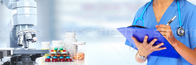 Foto stock: Mãos · médico · médico · azul · medicina · ciência
