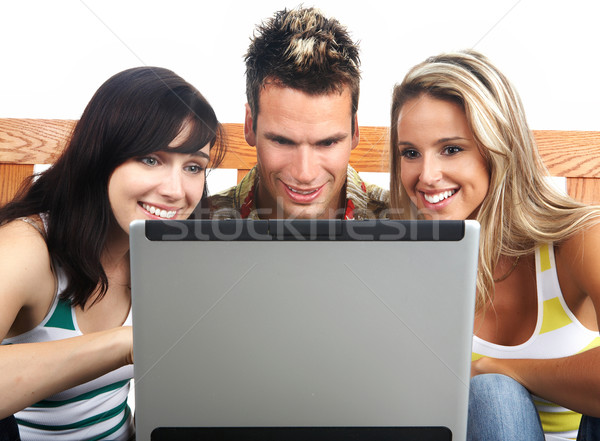 Foto stock: Pessoas · jovem · pessoas · felizes · laptop · isolado · mulher