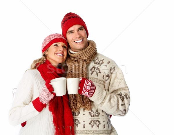 Natal casal potável quente chá isolado Foto stock © Kurhan