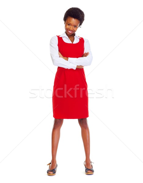 Foto stock: Jovem · africano · mulher · de · negócios · isolado · branco · mulher