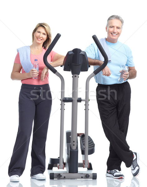Imagine de stoc: Sală · de · gimnastică · fitness · zâmbitor · vârstnici · cuplu