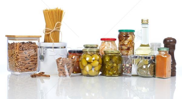 Ogórki konserwowe żywności przyprawy warzyw szkła jar Zdjęcia stock © Kurhan