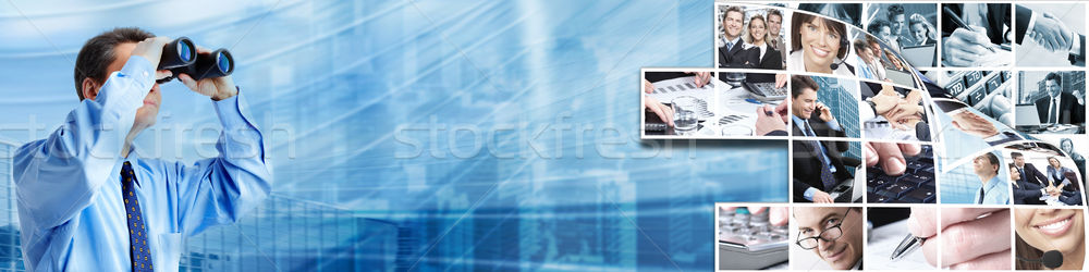 Om de afaceri afaceri albastru femeie om reţea Imagine de stoc © Kurhan