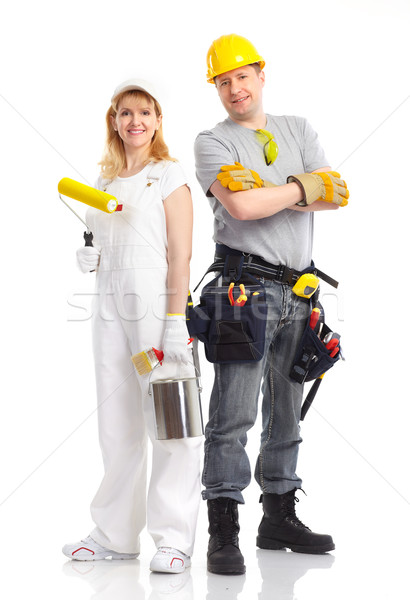 Constructeurs souriant constructeur personnes isolé blanche Photo stock © Kurhan