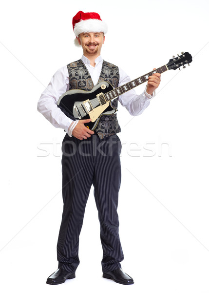 Stockfoto: Christmas · man · elektrische · gitaar · geïsoleerd · witte