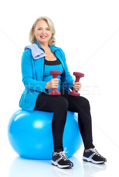 Tornaterem fitnessz mosolyog idős nő edz izolált Stock fotó © Kurhan