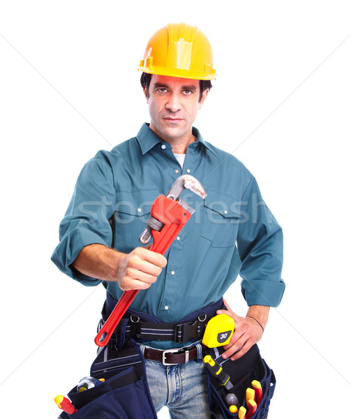 Klempner Arbeitnehmer professionelle Schraubenschlüssel isoliert weiß Stock foto © Kurhan