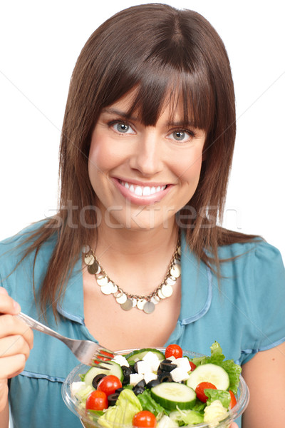 女子 蔬菜 水果 年輕 微笑的女人 白 商業照片 © Kurhan