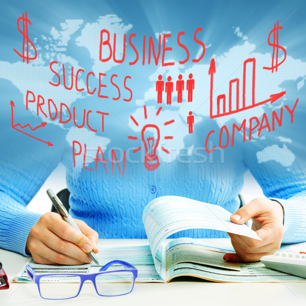 Handen zakenlieden calculator collage business kantoor Stockfoto © Kurhan