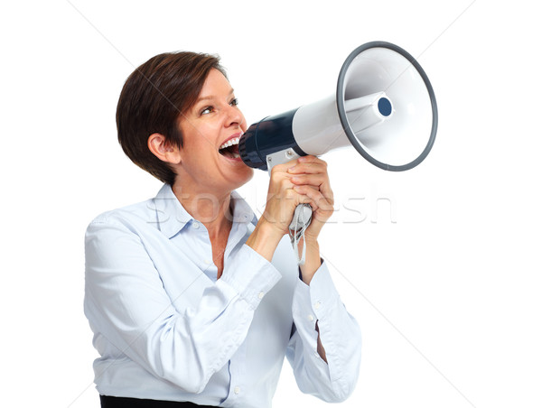 Happy woman talking in megaphone. Stock photo © Kurhan