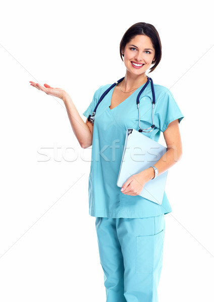 Sorridente médico médico mulher estetoscópio isolado Foto stock © Kurhan