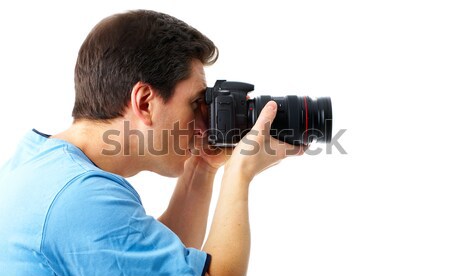 Man foto camera knappe man geïsoleerd witte Stockfoto © Kurhan