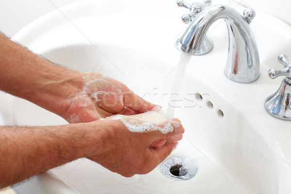 Férfi mosás kezek szappan víz test Stock fotó © Kurhan