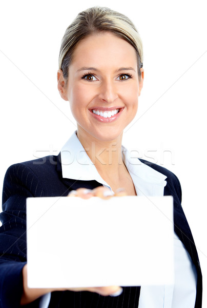 Foto stock: Bastante · mujer · de · negocios · blanco · tarjeta · mujer