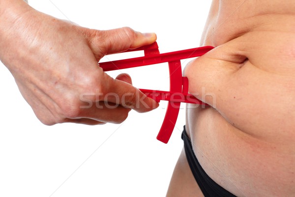 Foto stock: Mulher · gordura · barriga · excesso · de · peso