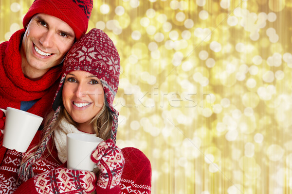 Loving couple drinking hot coffee. Stock photo © Kurhan