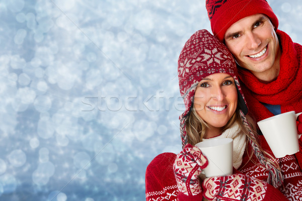 Loving couple drinking hot coffee. Stock photo © Kurhan