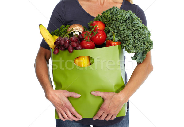Stok fotoğraf: Kadın · bakkal · çanta · sebze · eller · gıda