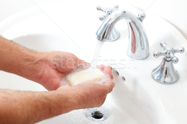 Stockfoto: Man · wassen · handen · zeep · water · lichaam